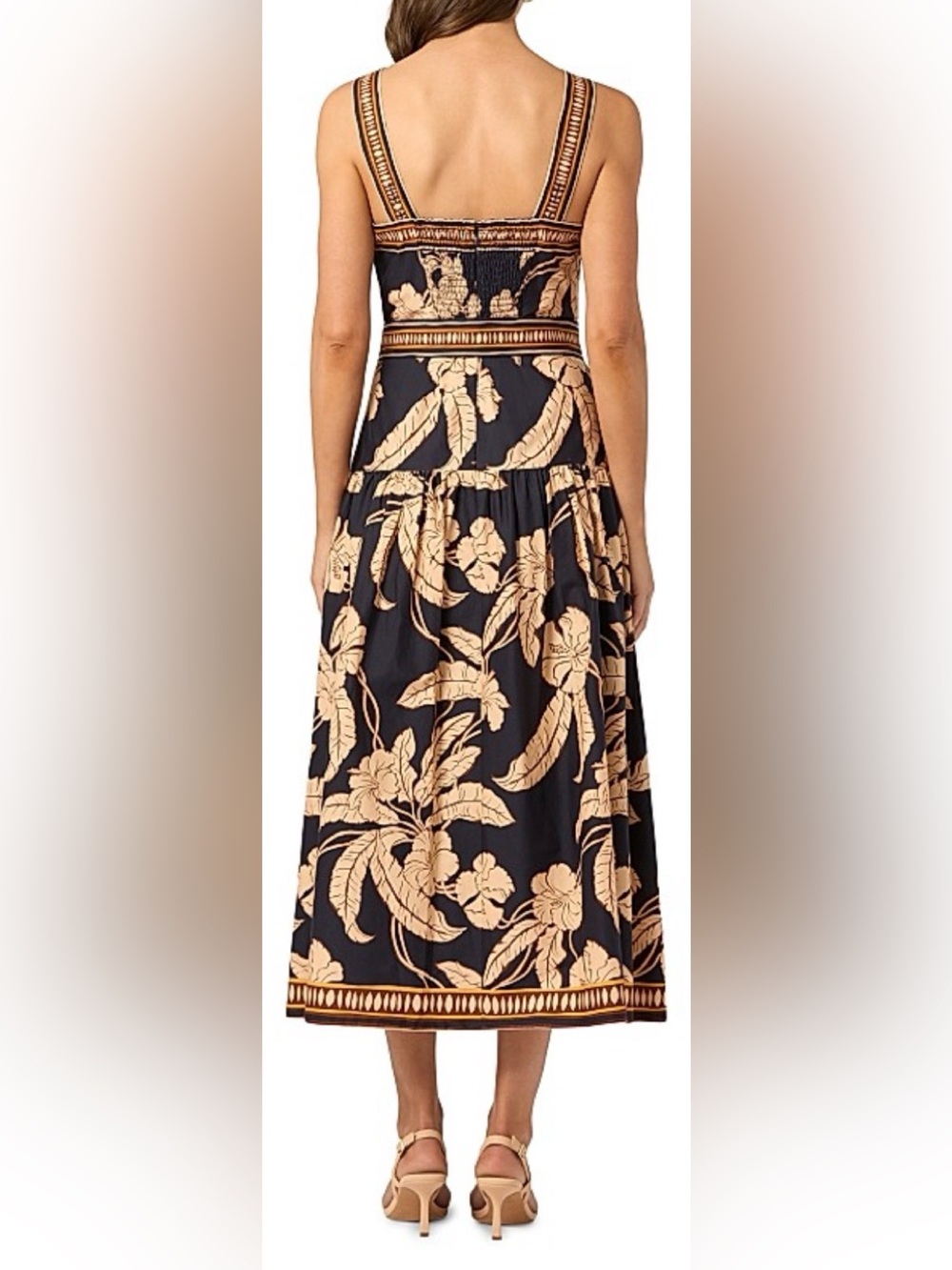 Shoshanna Kora Printed Navy Khaki Floral Belted Midi Dress Size 0 NWT NEW - Picture 4 of 4